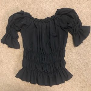 WOMENS BLACK SILKY VICTORIAN STYLE TOP SIZE MEDIUM/LARGE